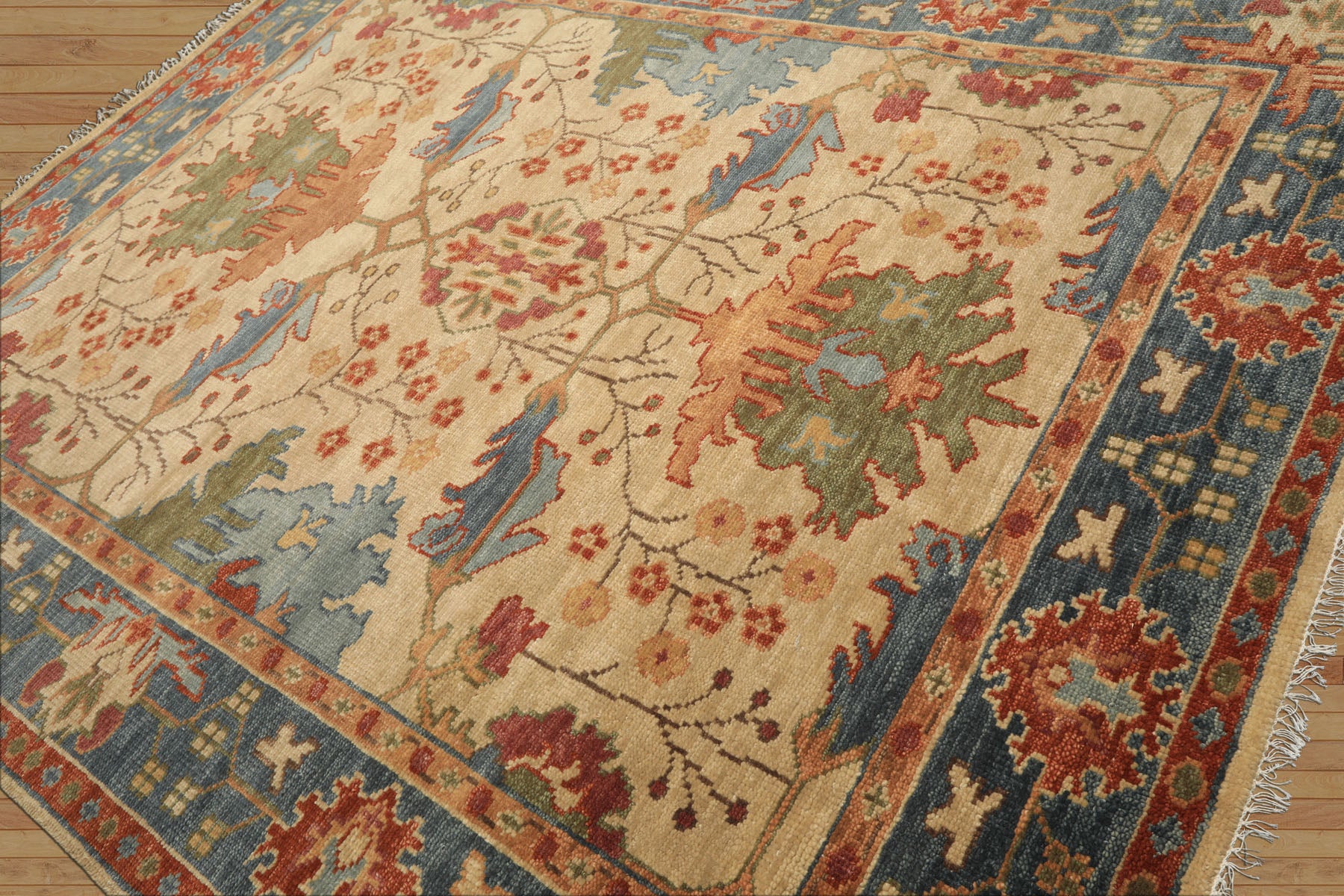 Multi Size Beige Aqua Blue Color Hand Knotted Oushak Wool Arts & Crafts Oriental Rug