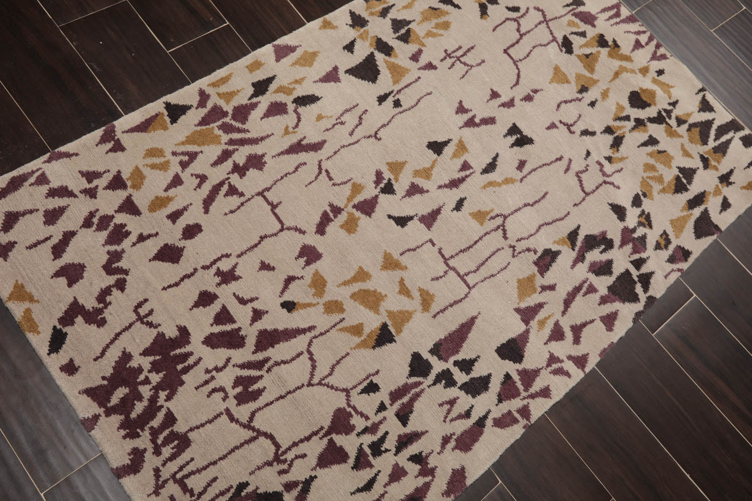 3x5 Beige, Charcoal, Aubergine Color Hand Knotted All-Over 100% Wool Modern Oriental Rug