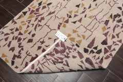 3x5 Beige, Charcoal, Aubergine Color Hand Knotted All-Over 100% Wool Modern Oriental Rug