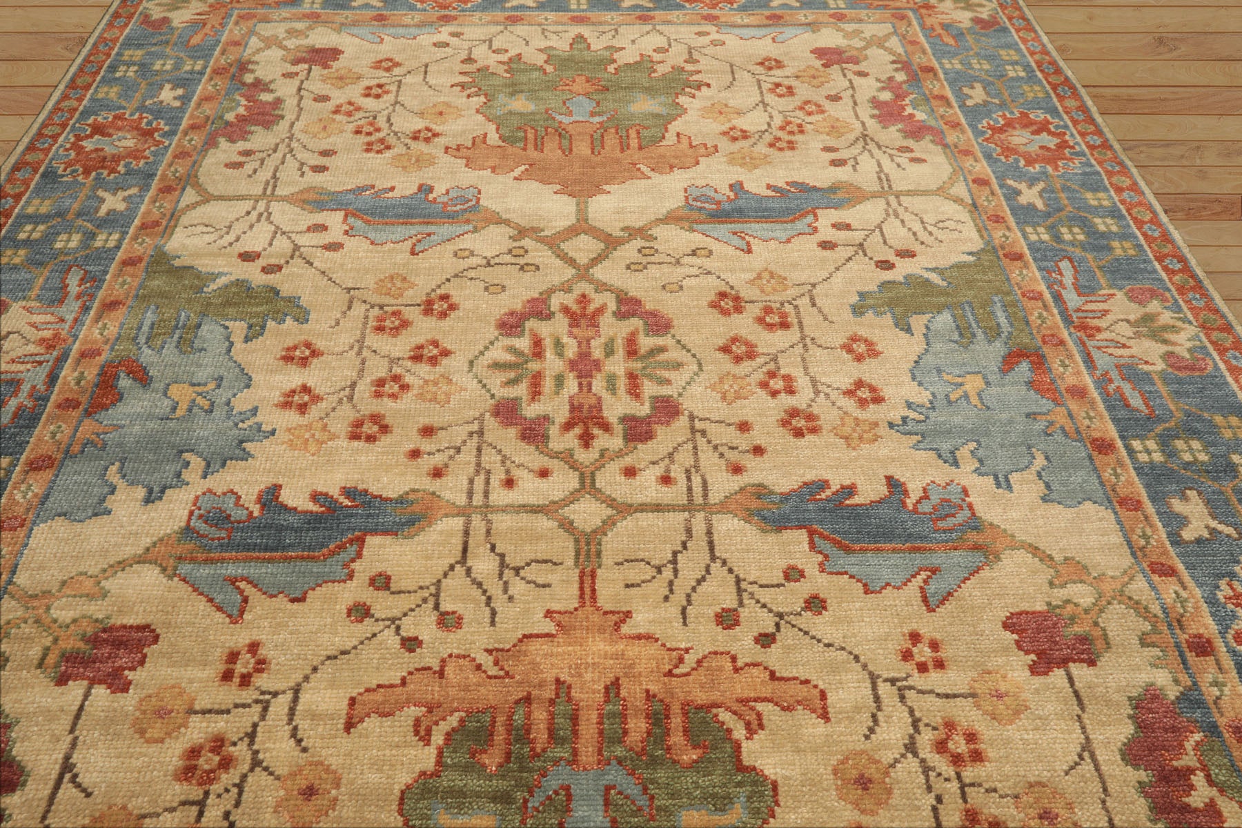 Multi Size Beige Aqua Blue Color Hand Knotted Oushak Wool Arts & Crafts Oriental Rug