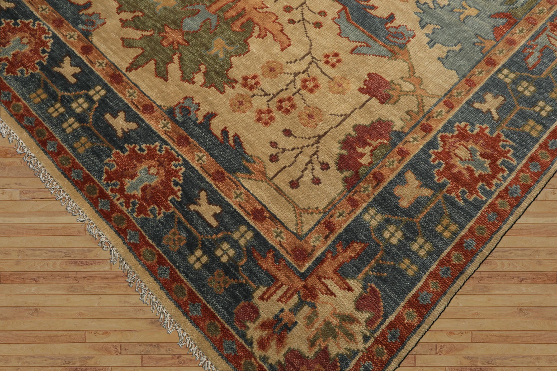 Multi Size Beige Aqua Blue Color Hand Knotted Oushak Wool Arts & Crafts Oriental Rug