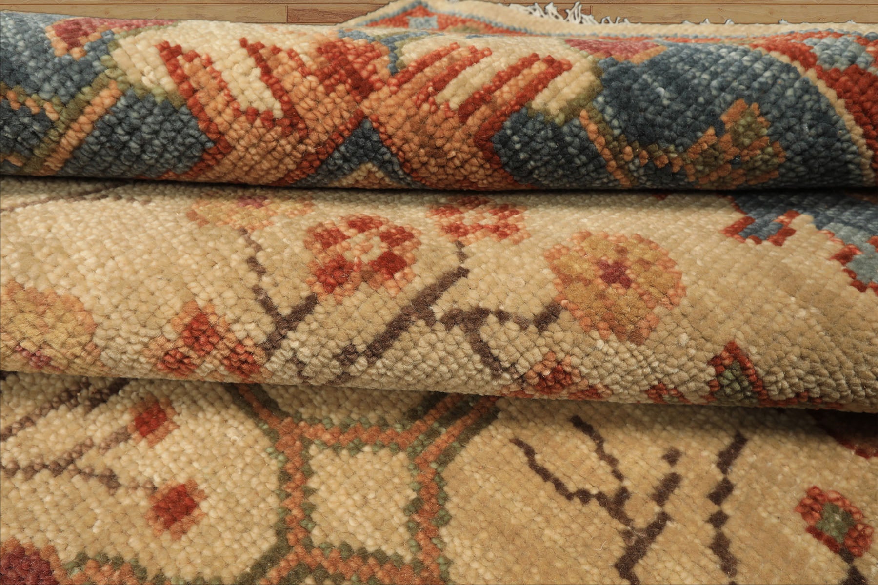 Multi Size Beige Aqua Blue Color Hand Knotted Oushak Wool Arts & Crafts Oriental Rug