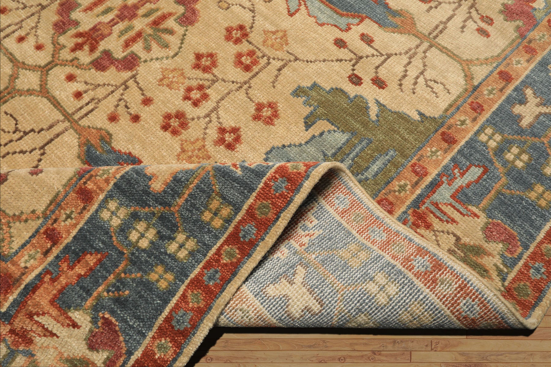 Multi Size Beige Aqua Blue Color Hand Knotted Oushak Wool Arts & Crafts Oriental Rug