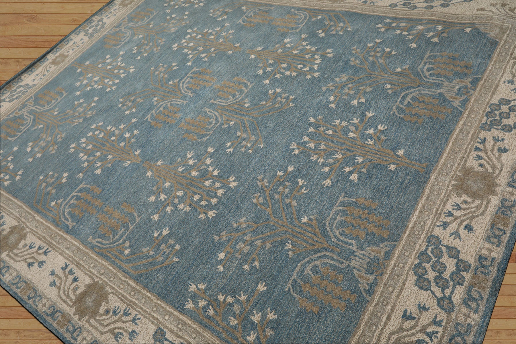 Multi Size Aqua Ivory Gray Color Hand Tufted Donegal Wool Traditional Oriental Rug