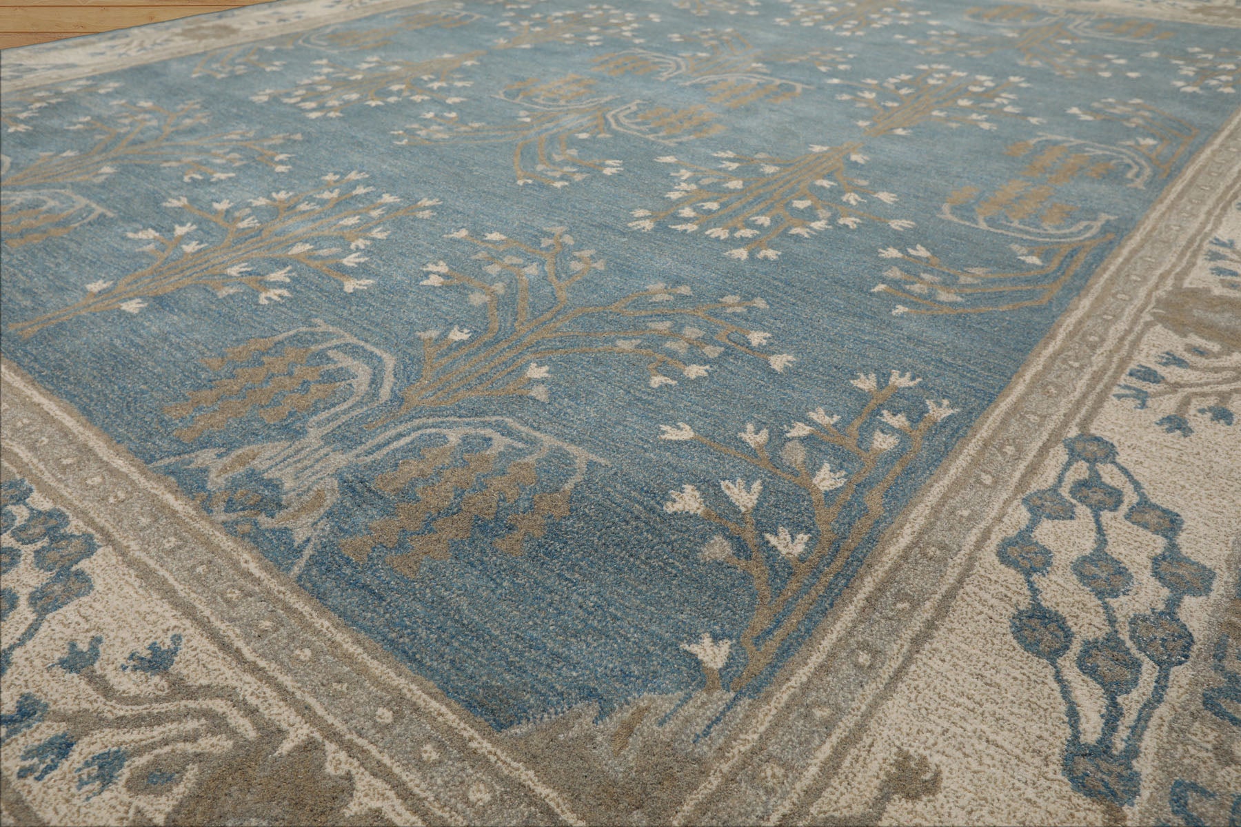 Multi Size Aqua Ivory Gray Color Hand Tufted Donegal Wool Traditional Oriental Rug