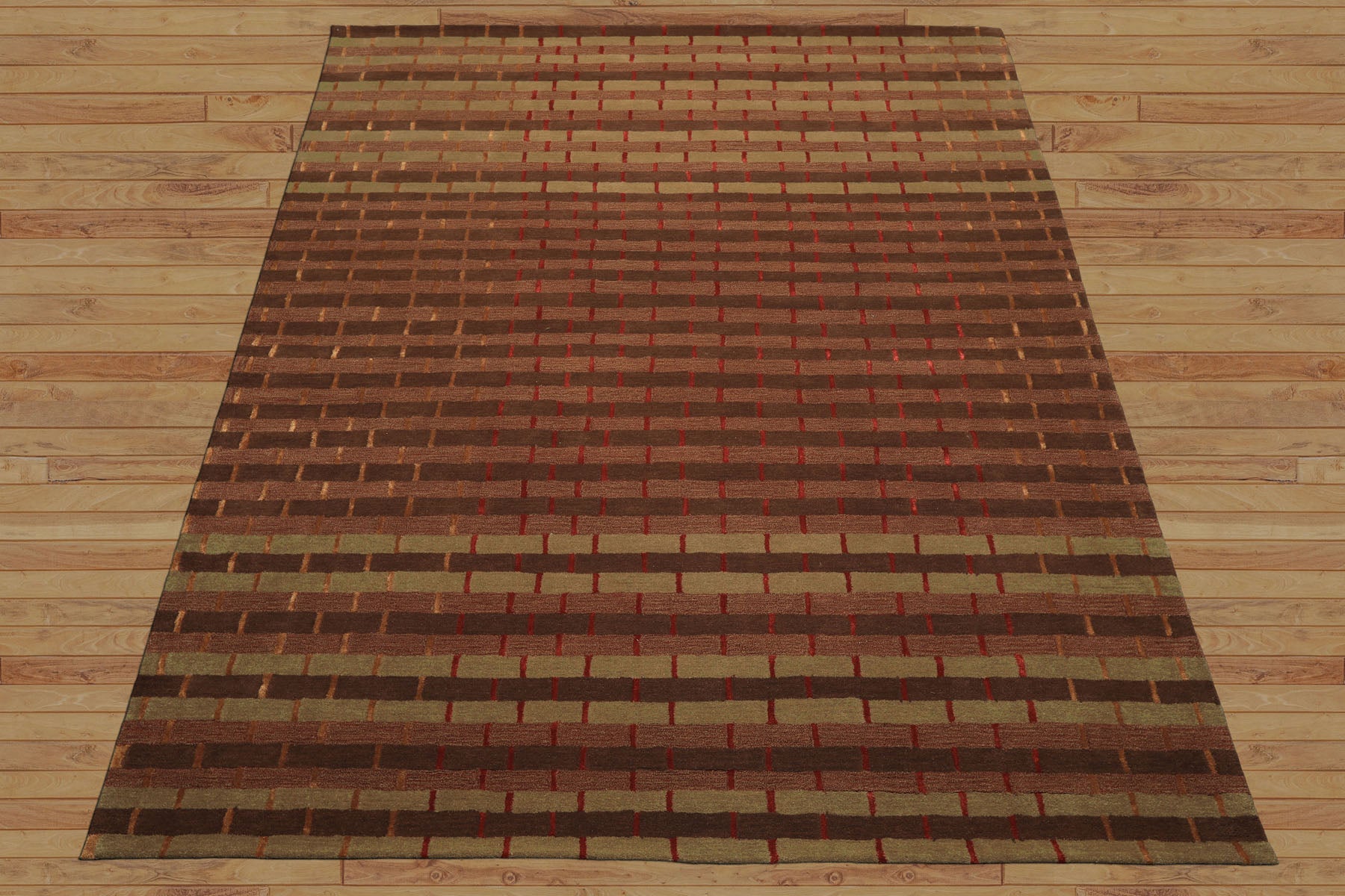 8x10 Raspberry, Rust, Moss Color Hand Tufted  Wool and Bamboo Silk Modern & Contemporary Oriental Rug