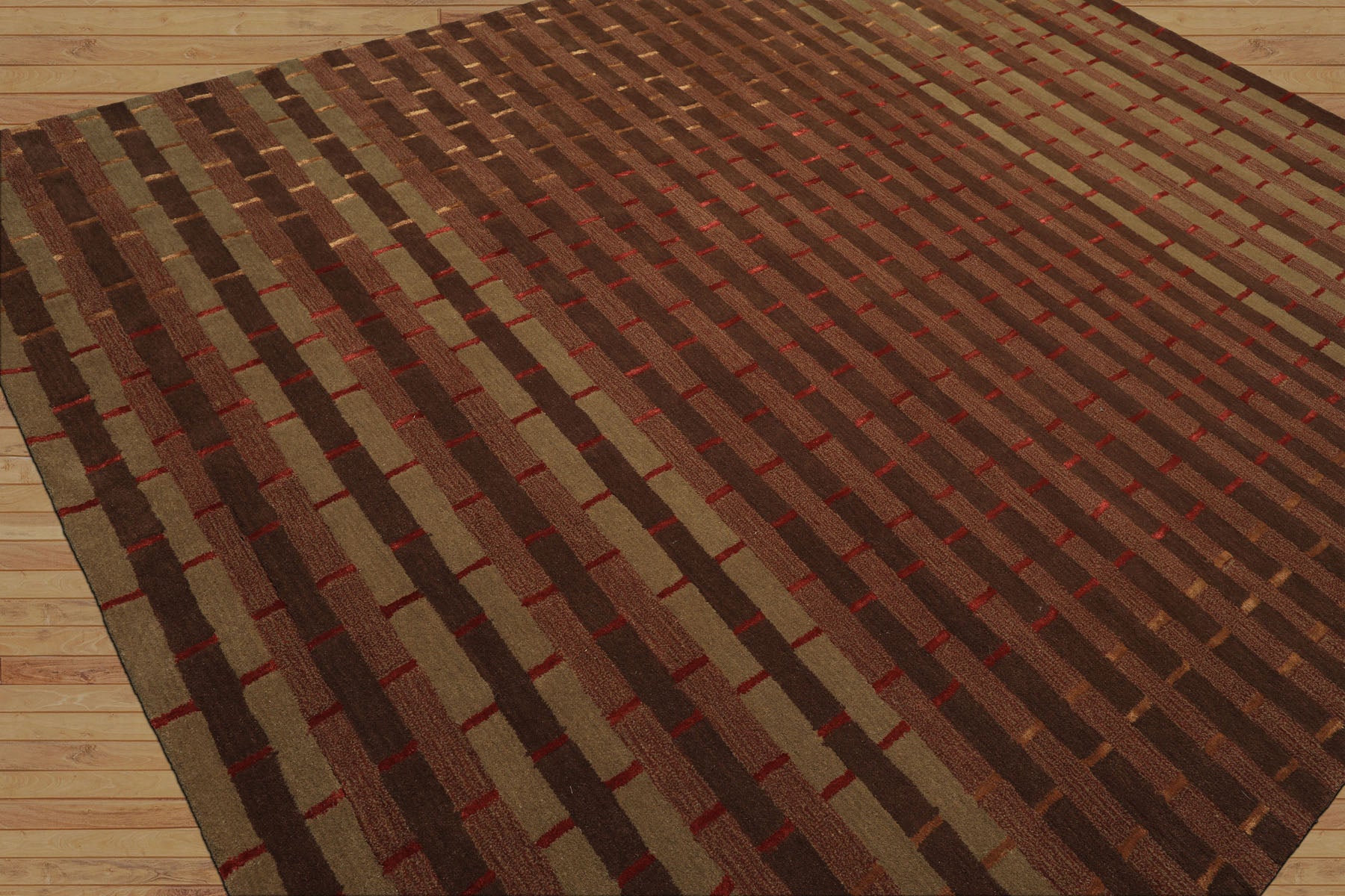 8x10 Raspberry, Rust, Moss Color Hand Tufted  Wool and Bamboo Silk Modern & Contemporary Oriental Rug