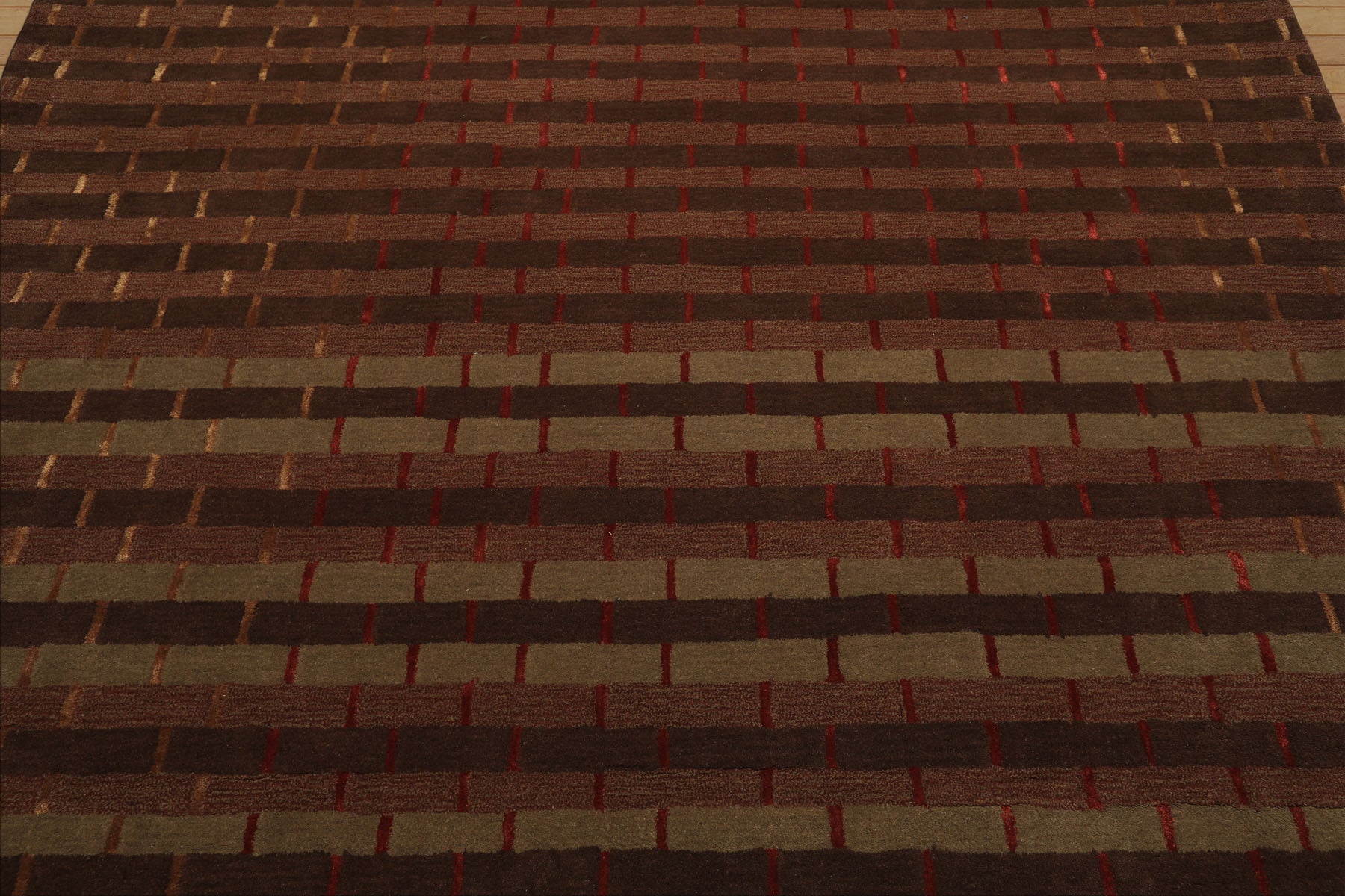 8x10 Raspberry, Rust, Moss Color Hand Tufted  Wool and Bamboo Silk Modern & Contemporary Oriental Rug