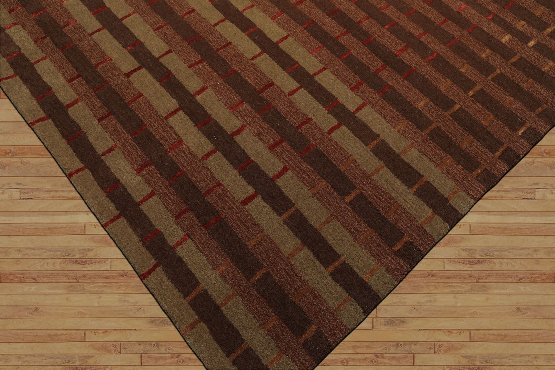 8x10 Raspberry, Rust, Moss Color Hand Tufted  Wool and Bamboo Silk Modern & Contemporary Oriental Rug