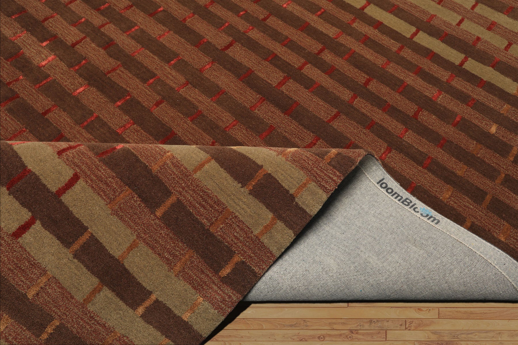 8x10 Raspberry, Rust, Moss Color Hand Tufted  Wool and Bamboo Silk Modern & Contemporary Oriental Rug