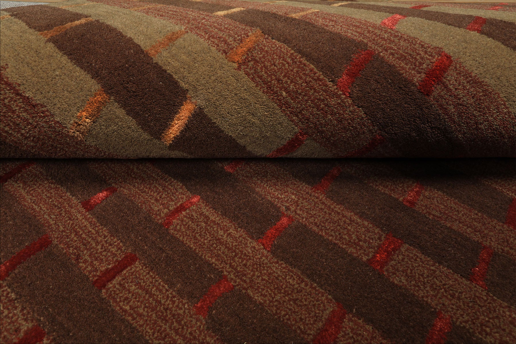 8x10 Raspberry, Rust, Moss Color Hand Tufted  Wool and Bamboo Silk Modern & Contemporary Oriental Rug
