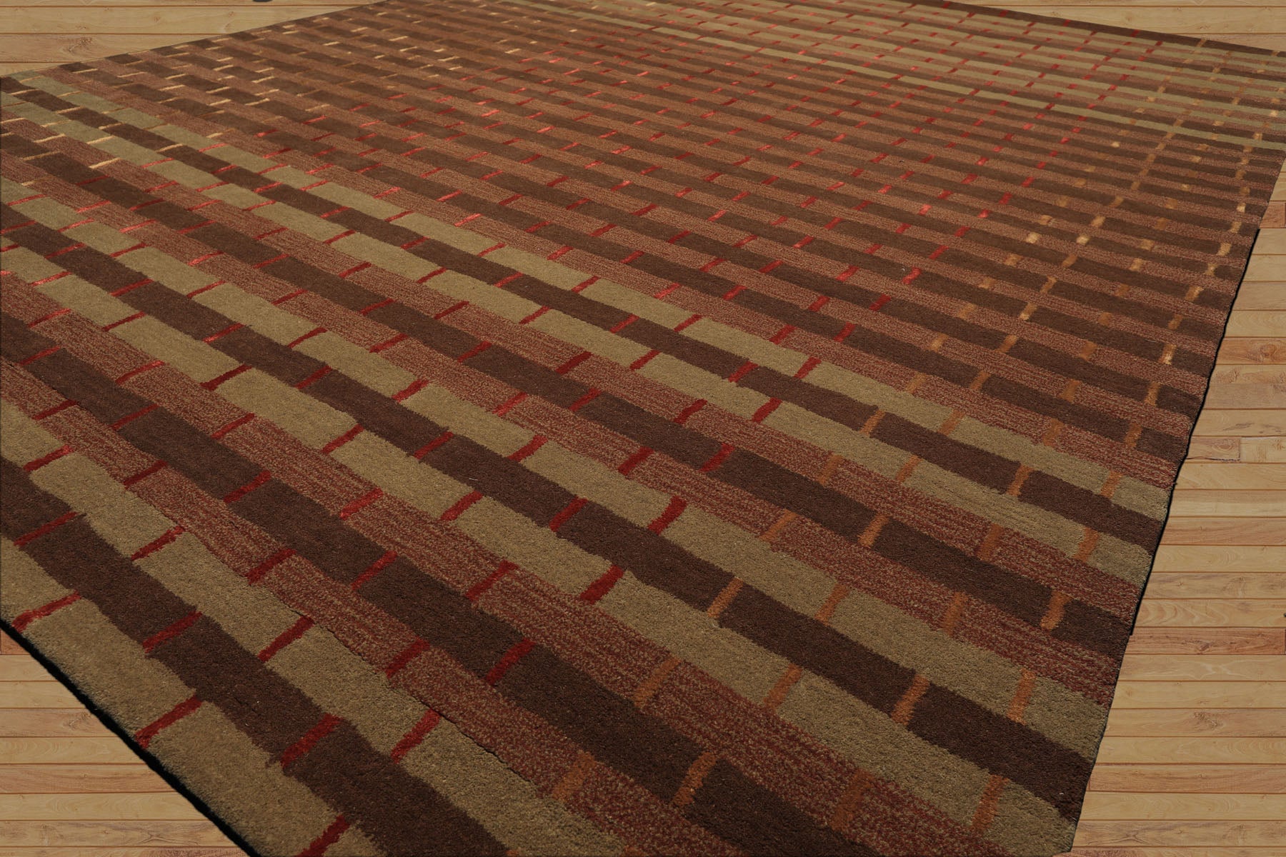 8x10 Raspberry, Rust, Moss Color Hand Tufted  Wool and Bamboo Silk Modern & Contemporary Oriental Rug