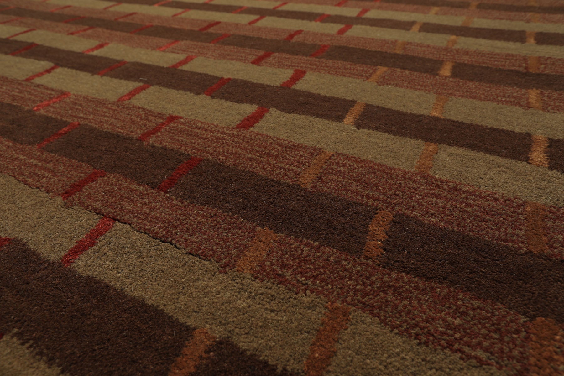 8x10 Raspberry, Rust, Moss Color Hand Tufted  Wool and Bamboo Silk Modern & Contemporary Oriental Rug