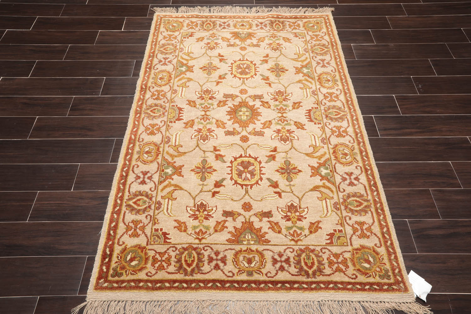 4x6 Beige, Brown, Mustard Color Hand Knotted All-Over 100% Wool Traditional Oriental Rug