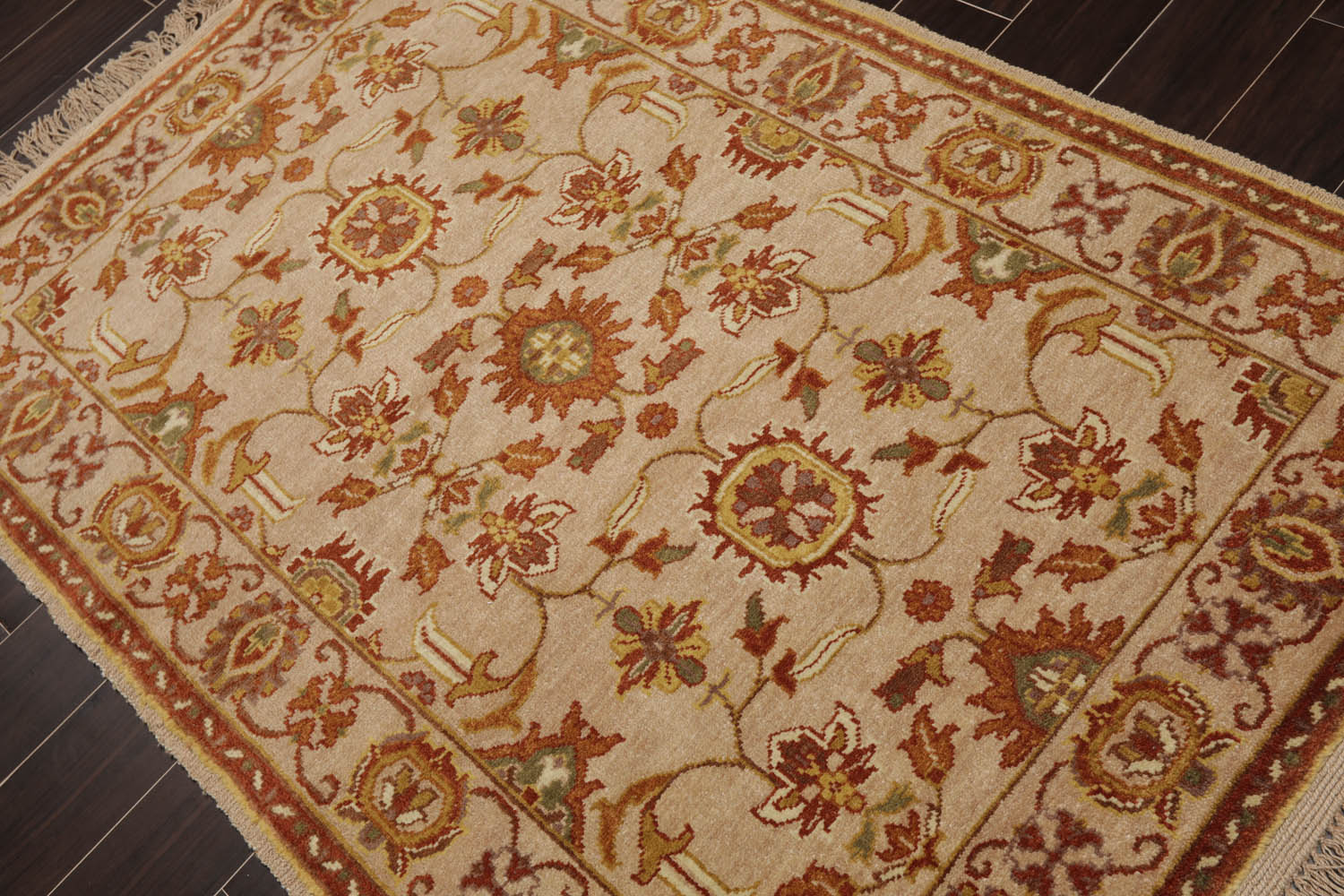 4x6 Beige, Brown, Mustard Color Hand Knotted All-Over 100% Wool Traditional Oriental Rug