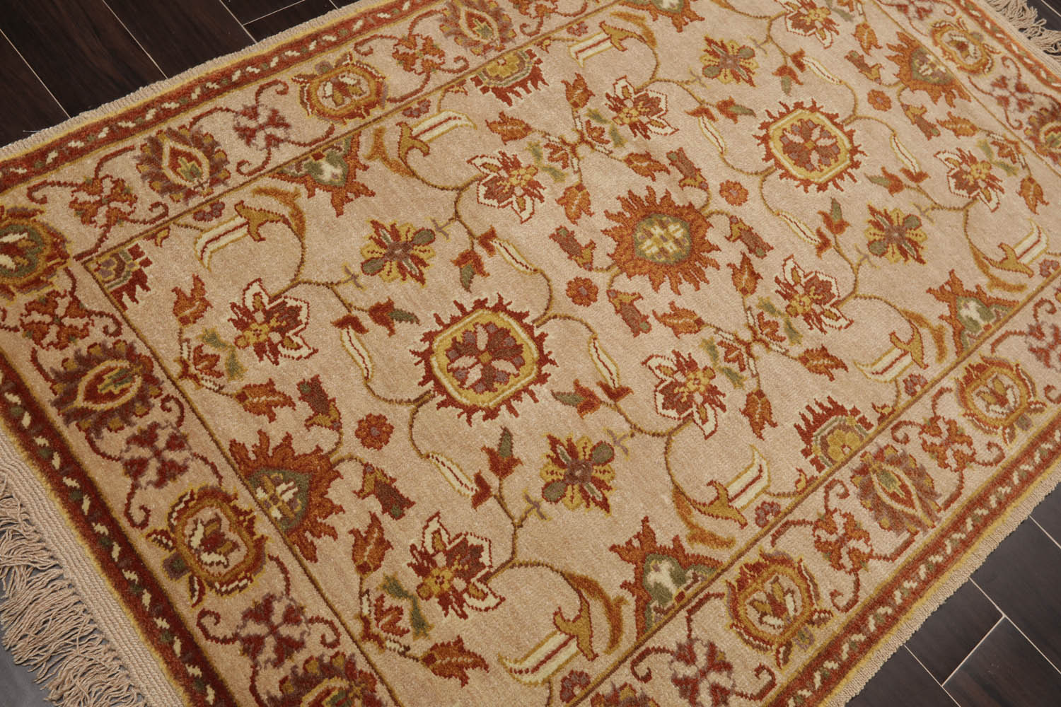 4x6 Beige, Brown, Mustard Color Hand Knotted All-Over 100% Wool Traditional Oriental Rug