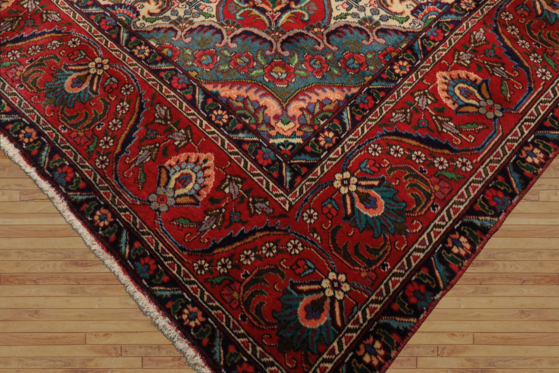 9x12 Red, Ivory, Aqua Color Hand Knotted Tabriz Wool Traditional Oriental Rug