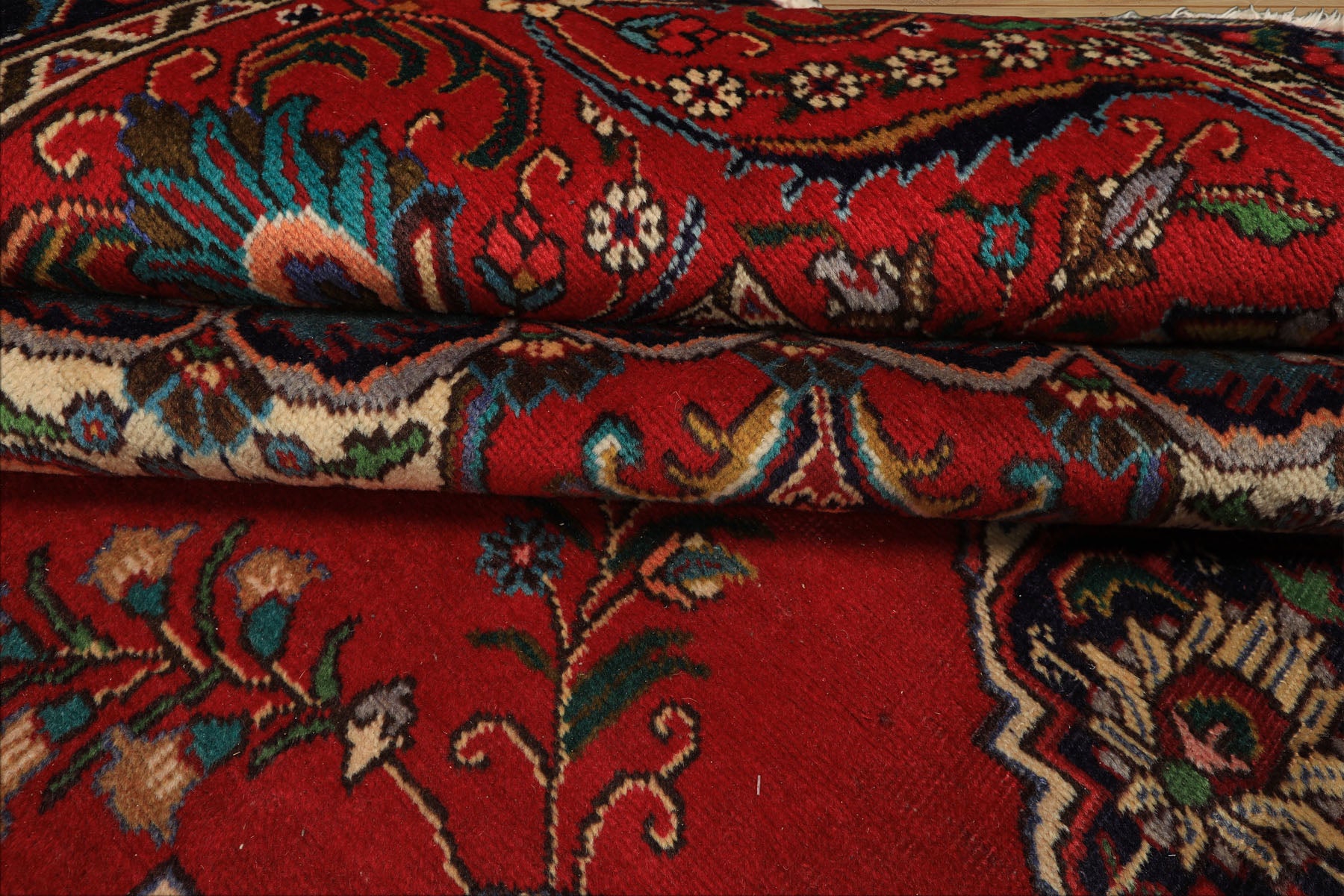 9x12 Red, Ivory, Aqua Color Hand Knotted Tabriz Wool Traditional Oriental Rug