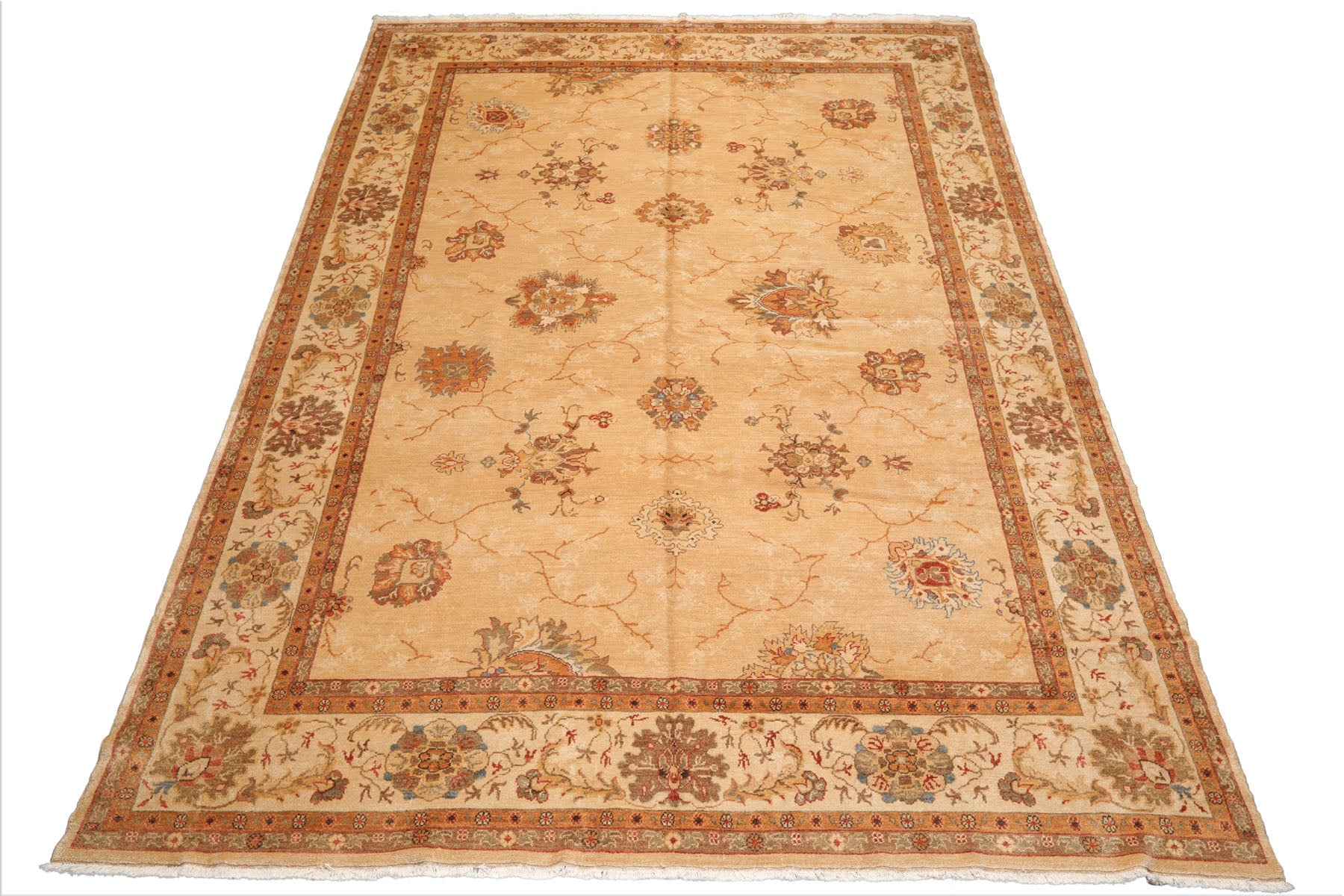 9x12 Beige, Brown, Burnt Orange Color Hand Knotted All-Over 100% Wool Traditional Oriental Rug