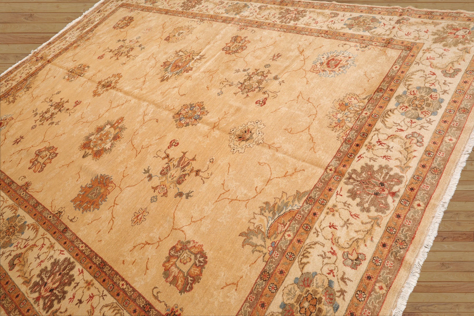 9x12 Beige, Brown, Burnt Orange Color Hand Knotted All-Over 100% Wool Traditional Oriental Rug