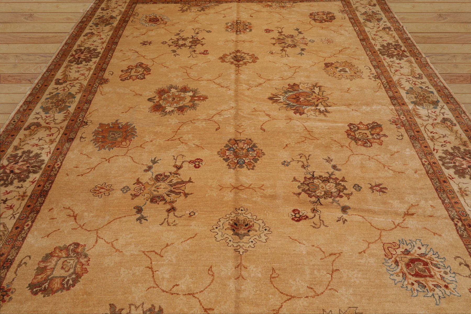 9x12 Beige, Brown, Burnt Orange Color Hand Knotted All-Over 100% Wool Traditional Oriental Rug