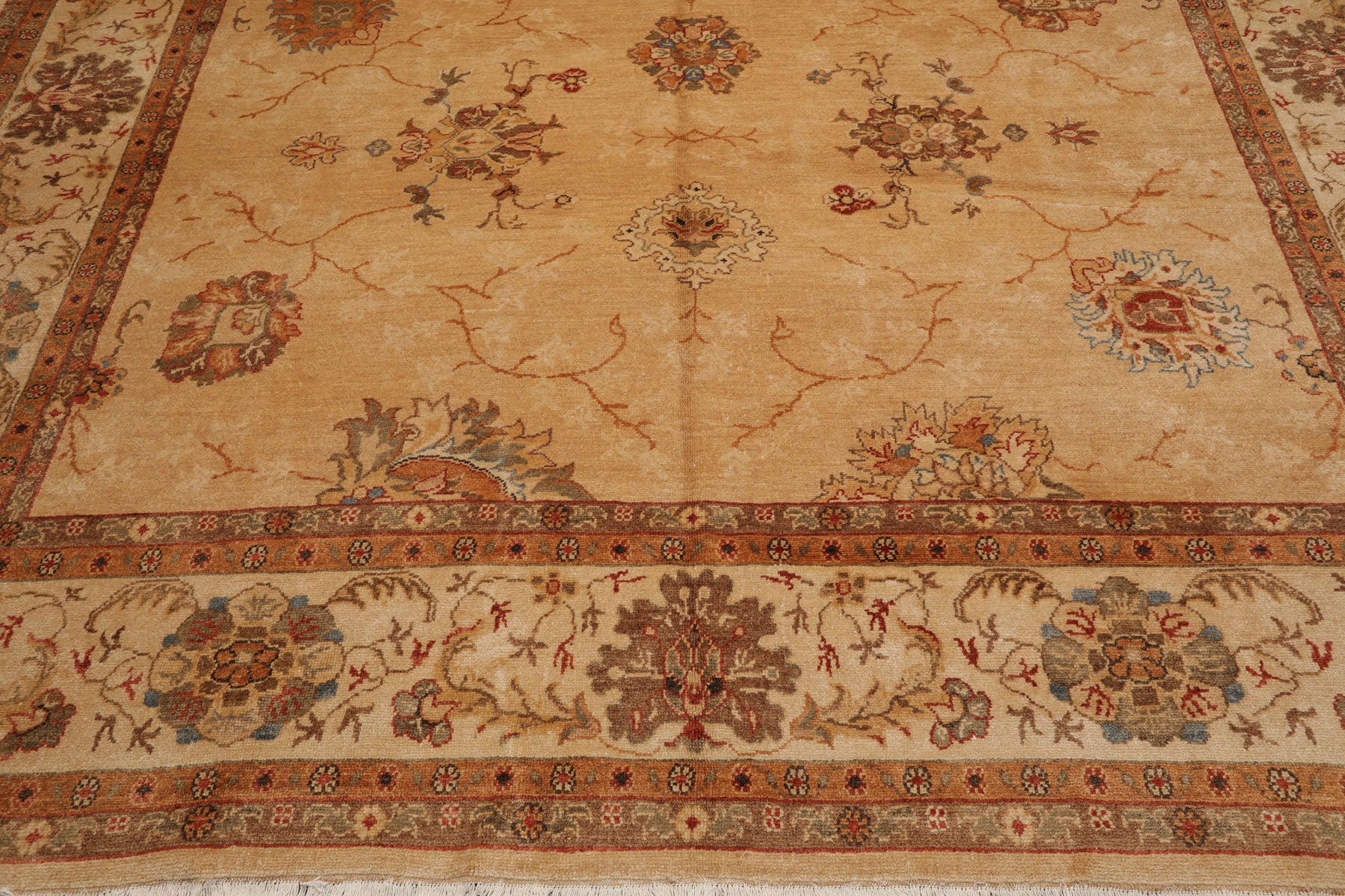 9x12 Beige, Brown, Burnt Orange Color Hand Knotted All-Over 100% Wool Traditional Oriental Rug