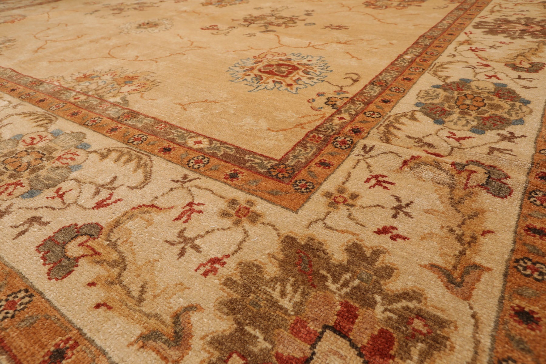 9x12 Beige, Brown, Burnt Orange Color Hand Knotted All-Over 100% Wool Traditional Oriental Rug