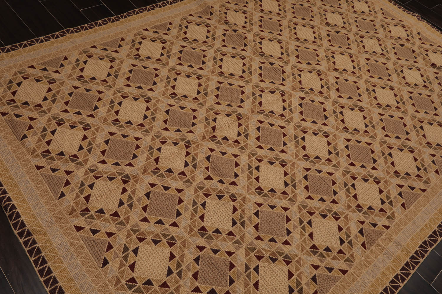 6x9 Tan, Brown, Chocolate Color Hand Knotted All-Over 100% Wool Traditional Oriental Rug