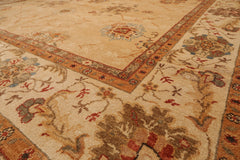 9x12 Beige, Brown, Burnt Orange Color Hand Knotted All-Over 100% Wool Traditional Oriental Rug