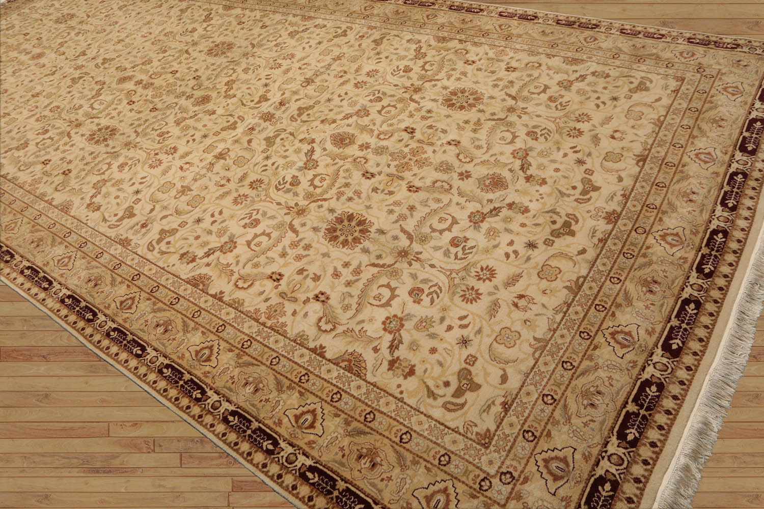 Palace Beige, Maroon, Tan Color Hand Knotted Floral 100% Wool Traditional-Persian/Oriental Oriental Rug