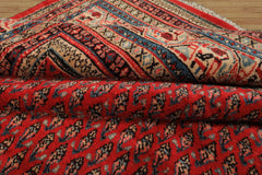 7x11 Tomato Red, Beige, Aqua Color Hand Knotted Persian Boteh Wool Traditional Oriental Rug