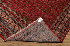 7x11 Tomato Red, Beige, Aqua Color Hand Knotted Persian Boteh Wool Traditional Oriental Rug