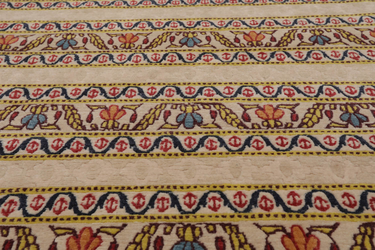 4x6 Beige, Blue, Mustard Color Hand Knotted All-Over 100% Wool Transitional Oriental Rug