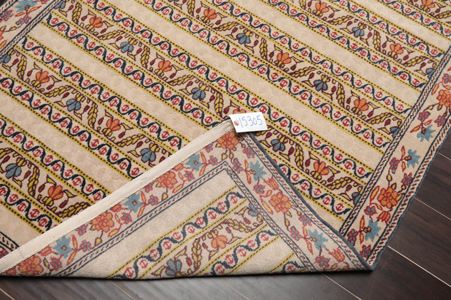 4x6 Beige, Blue, Mustard Color Hand Knotted All-Over 100% Wool Transitional Oriental Rug