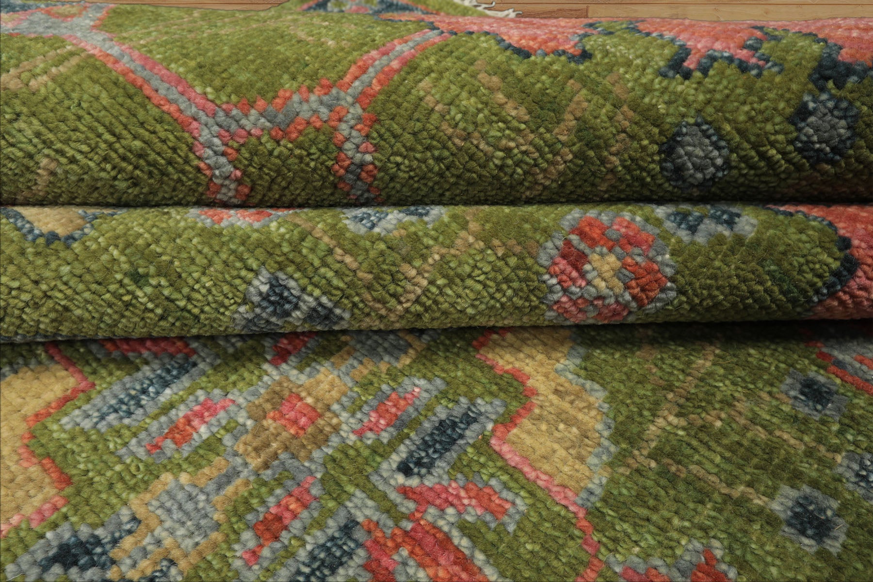 Multi Size Green Pink Navy Color Hand Knotted Turkish Oushak 100% Wool Traditional Oriental Rug