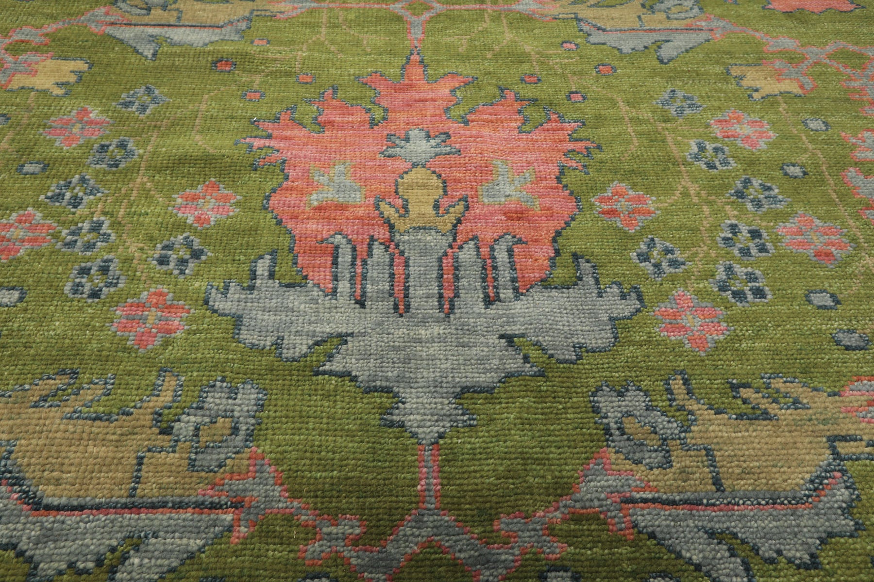 Multi Size Green Pink Navy Color Hand Knotted Turkish Oushak 100% Wool Traditional Oriental Rug