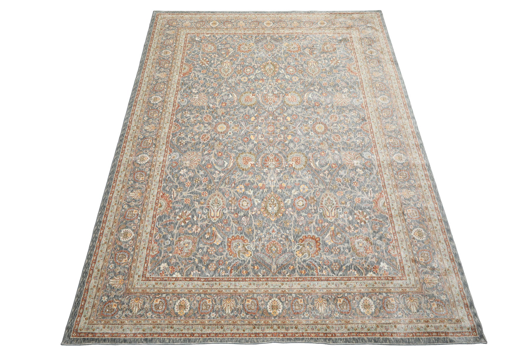 Multi Size Slate Rust Aqua Color Machine Made Persian Polypropylene Traditional Oriental Rug