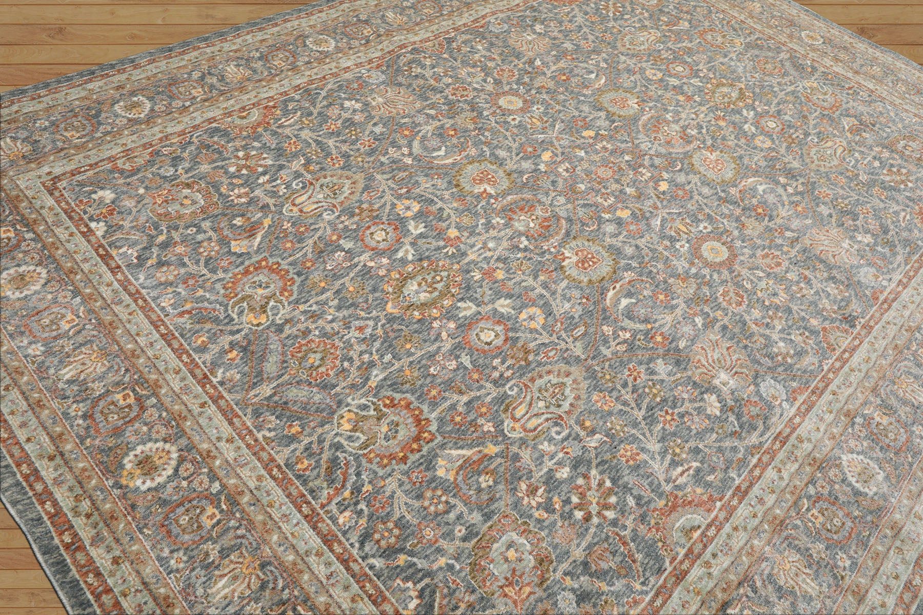 Multi Size Slate Rust Aqua Color Machine Made Persian Polypropylene Traditional Oriental Rug