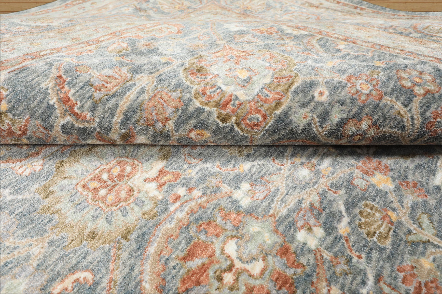 Multi Size Slate Rust Aqua Color Machine Made Persian Polypropylene Traditional Oriental Rug