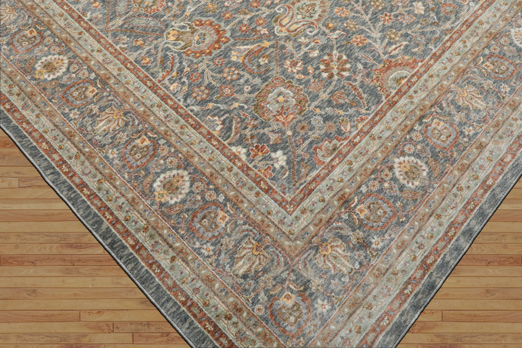 Multi Size Slate Rust Aqua Color Machine Made Persian Polypropylene Traditional Oriental Rug