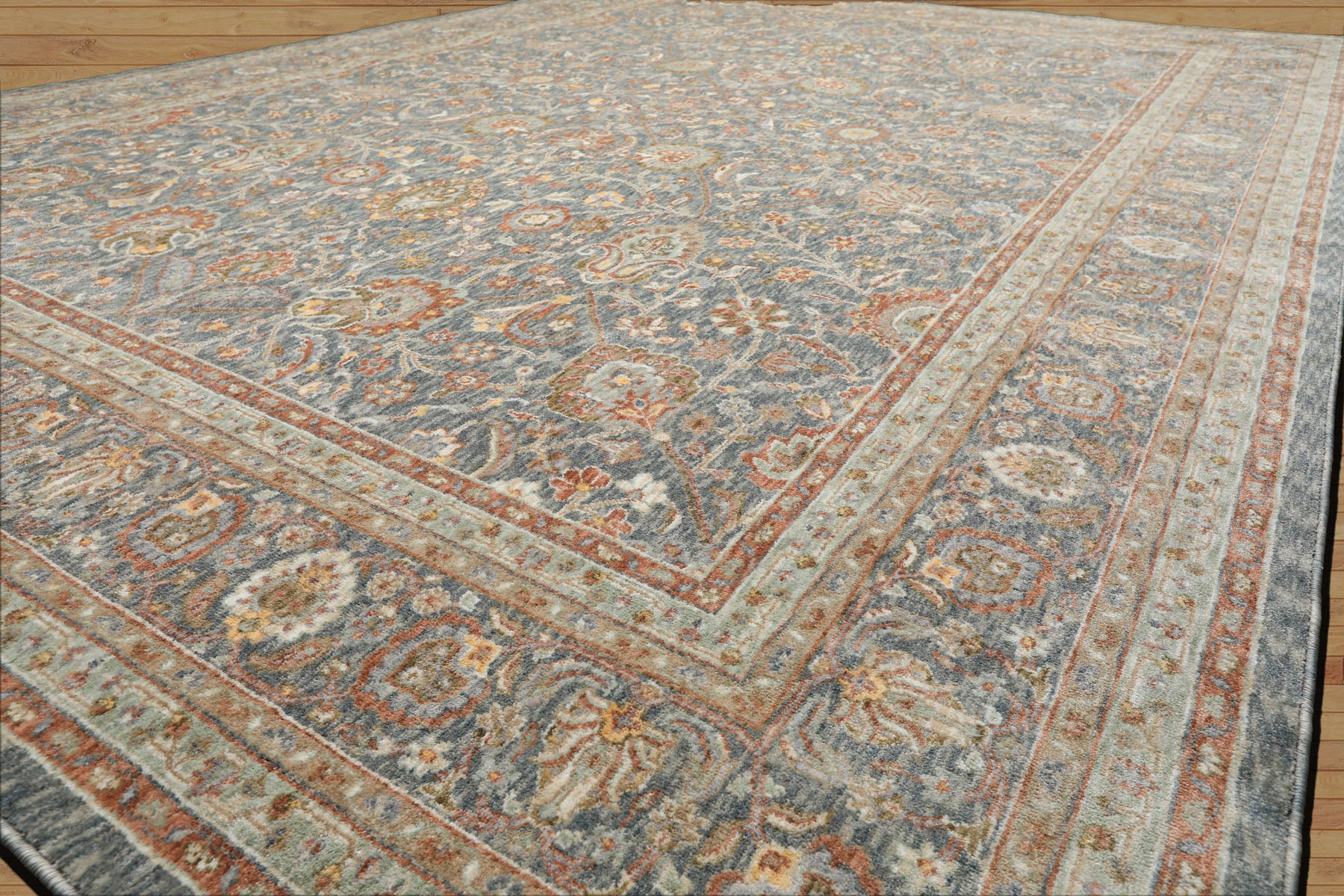 Multi Size Slate Rust Aqua Color Machine Made Persian Polypropylene Traditional Oriental Rug