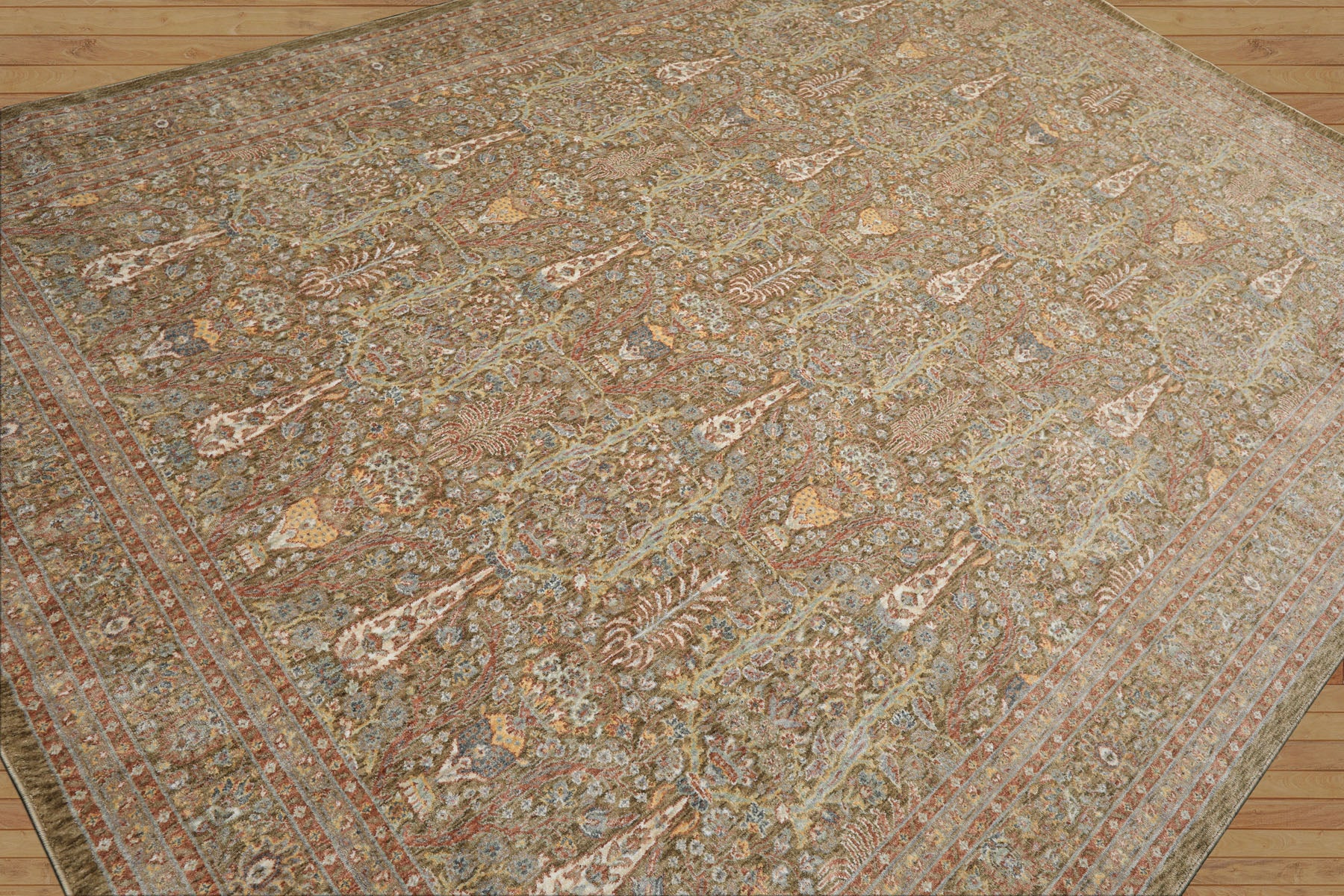 Multi Size Pistachio Ivory Aqua Color Machine Made Persian Polypropylene Traditional Oriental Rug