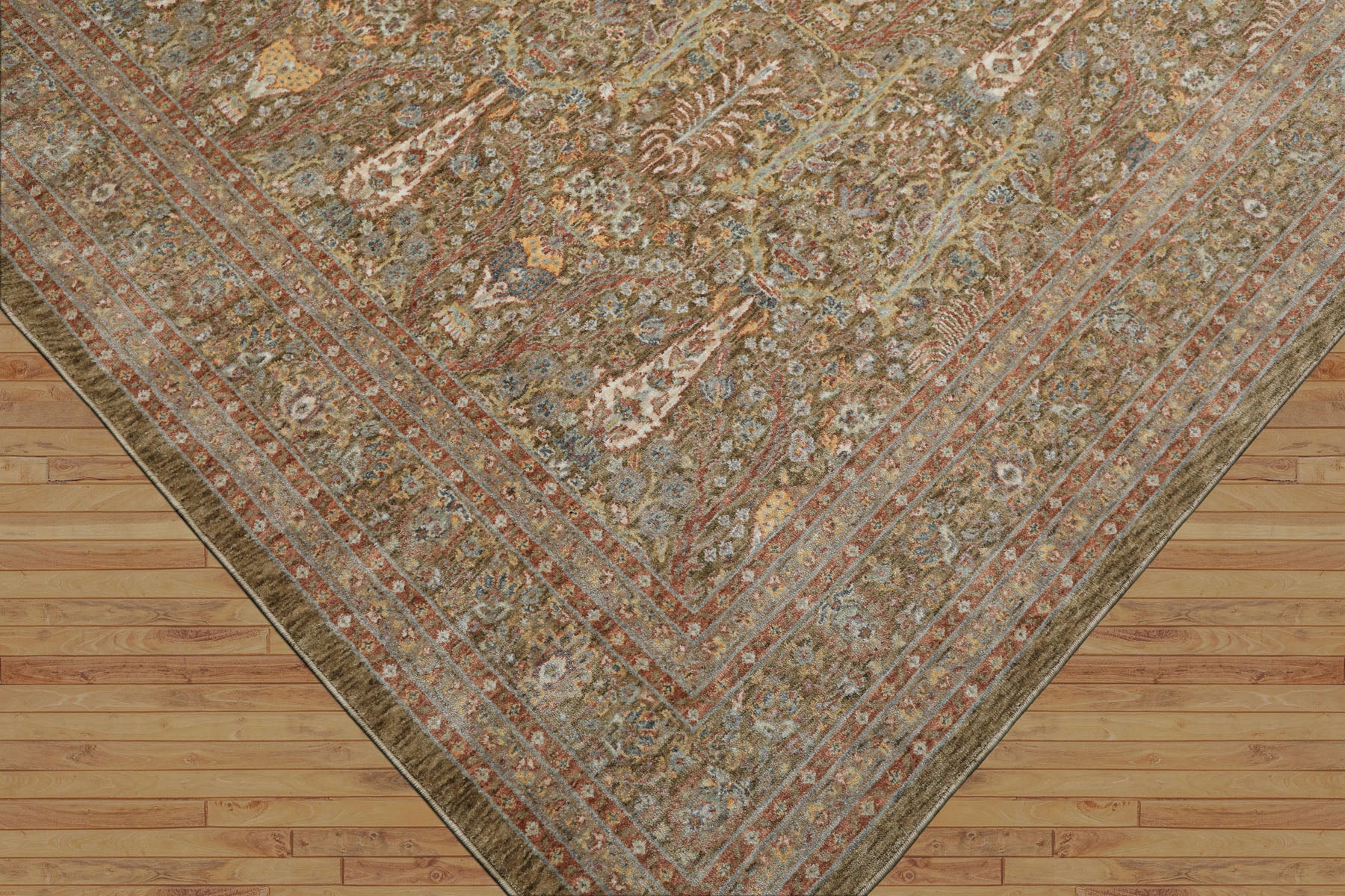 Multi Size Pistachio Ivory Aqua Color Machine Made Persian Polypropylene Traditional Oriental Rug