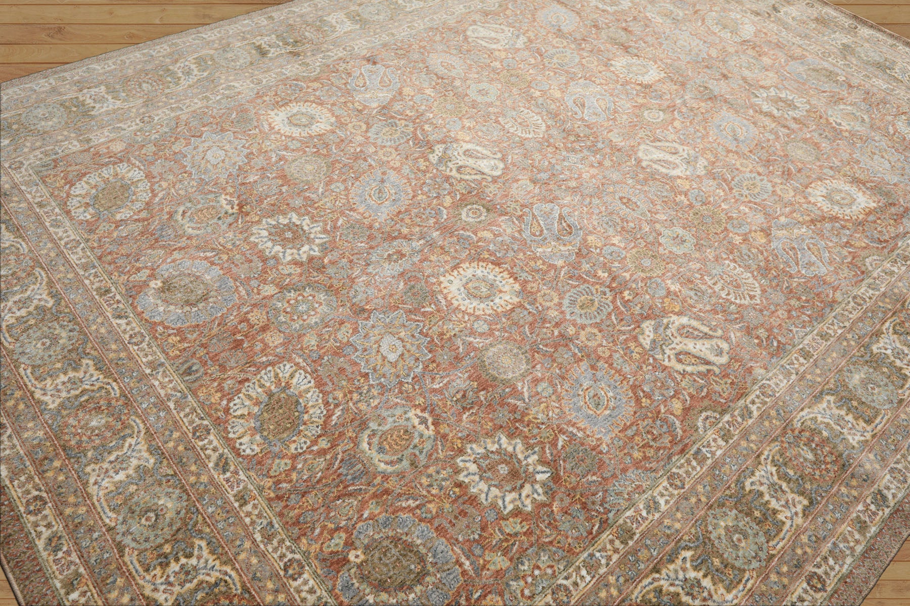 Multi Size Rust Ivory Aqua Color Machine Made Persian Polypropylene Traditional Oriental Rug