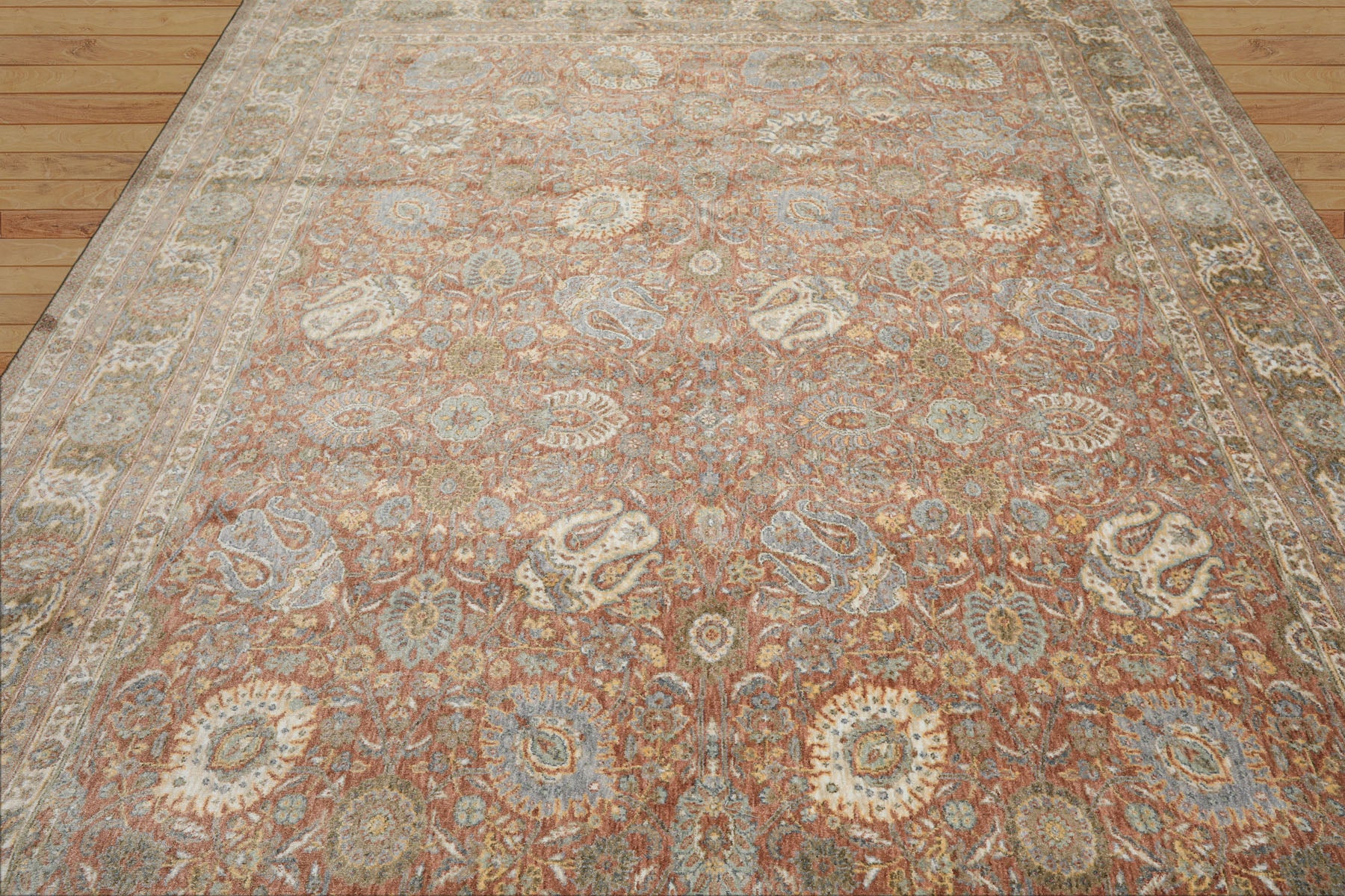Multi Size Rust Ivory Aqua Color Machine Made Persian Polypropylene Traditional Oriental Rug