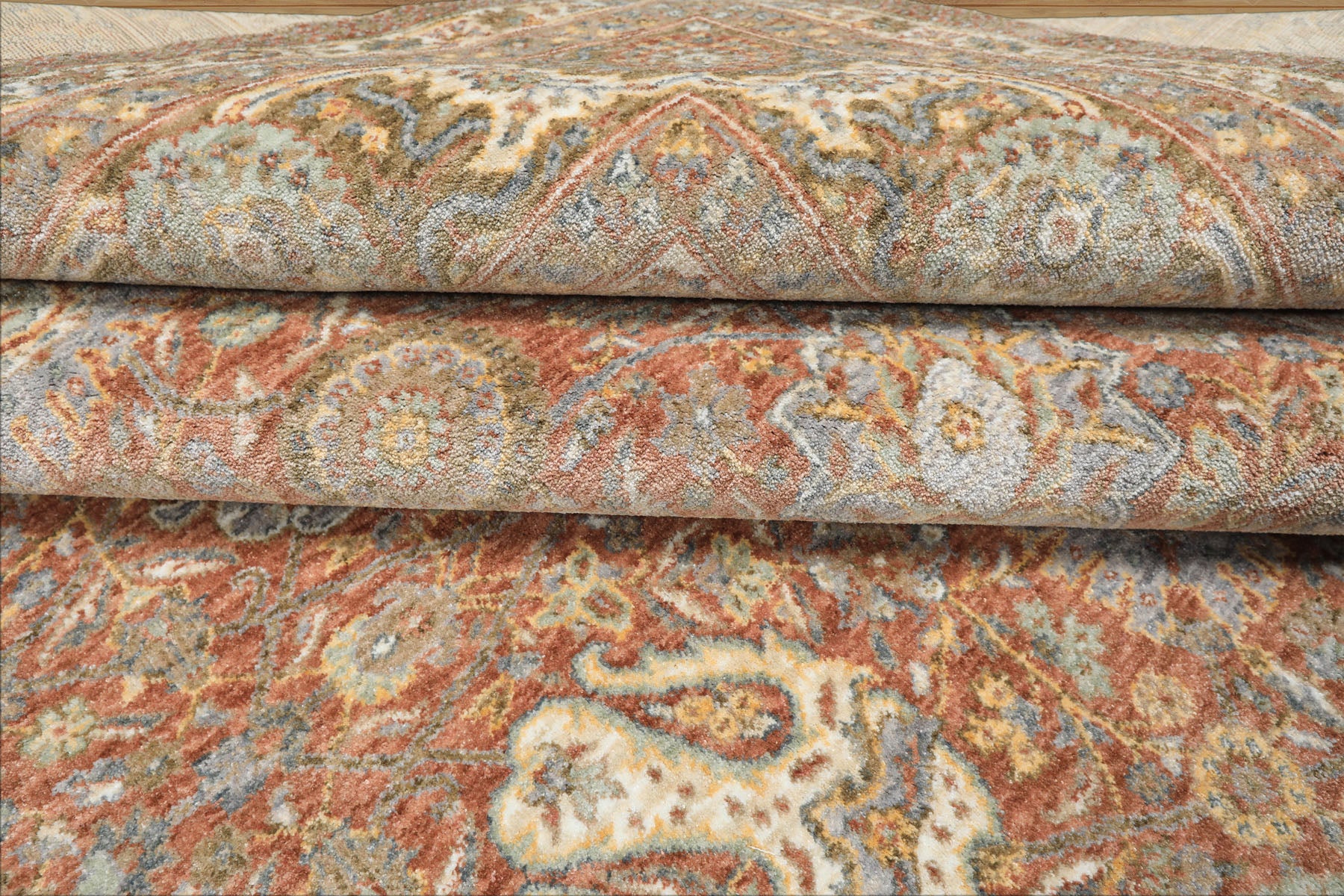 Multi Size Rust Ivory Aqua Color Machine Made Persian Polypropylene Traditional Oriental Rug