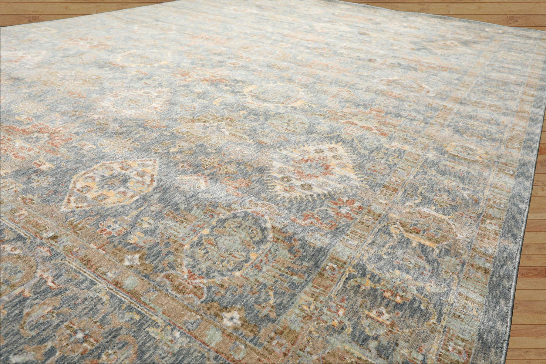 Multi Size Blue Ivory Taupe Color Machine Made Persian Polypropylene Traditional Oriental Rug