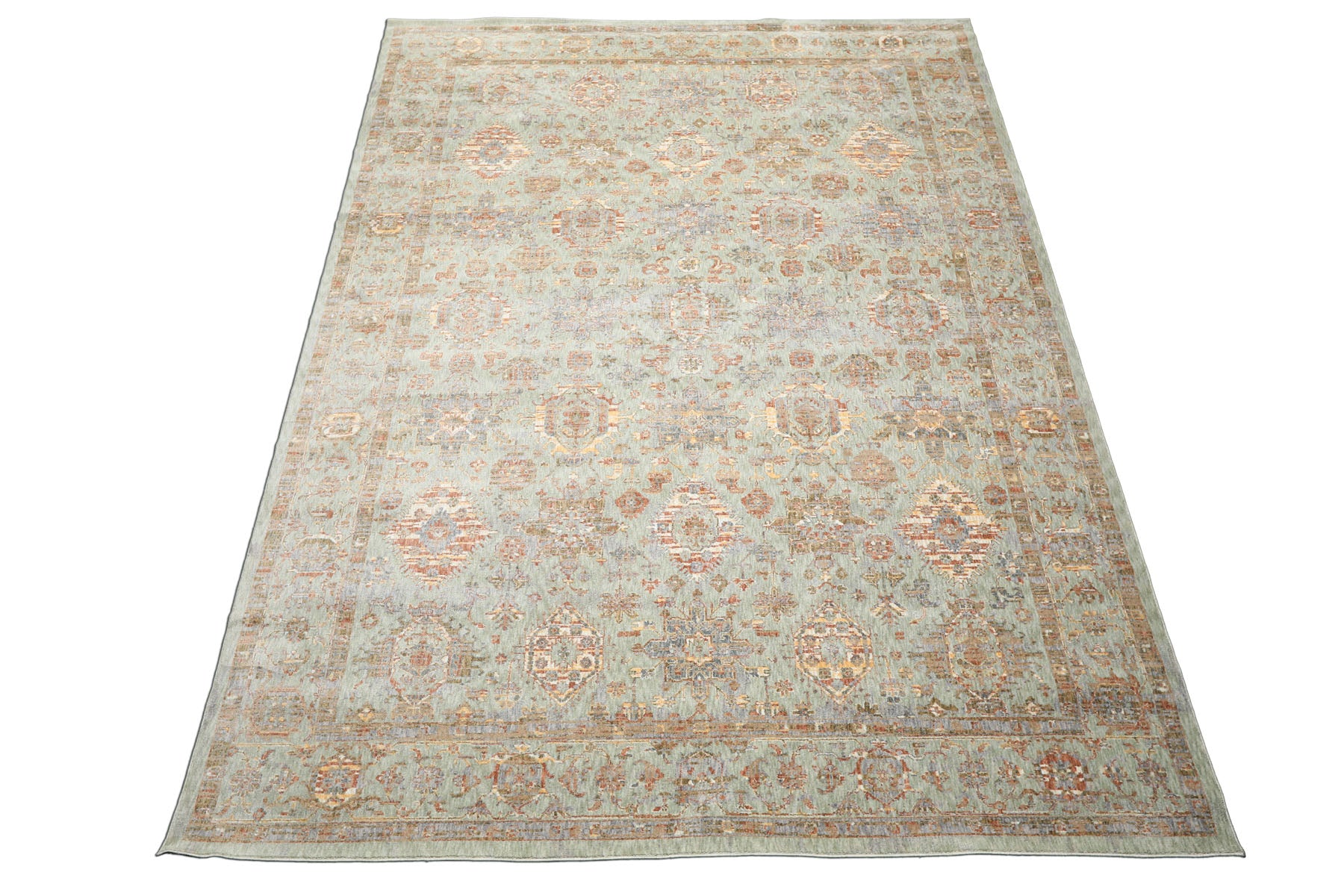 Multi Size Aqua Rust Ivory Color Machine Made Persian Polypropylene Traditional Oriental Rug