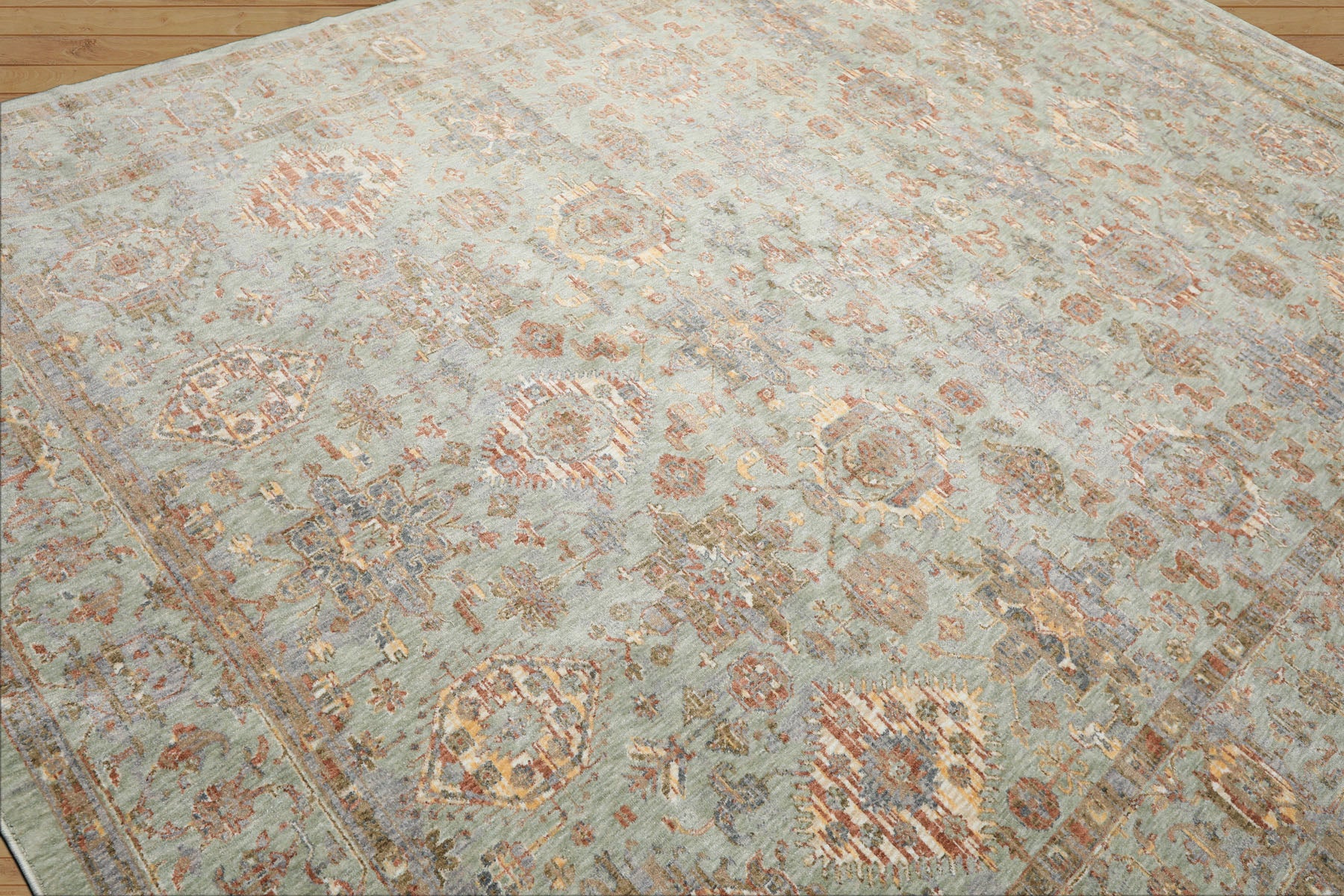 Multi Size Aqua Rust Ivory Color Machine Made Persian Polypropylene Traditional Oriental Rug