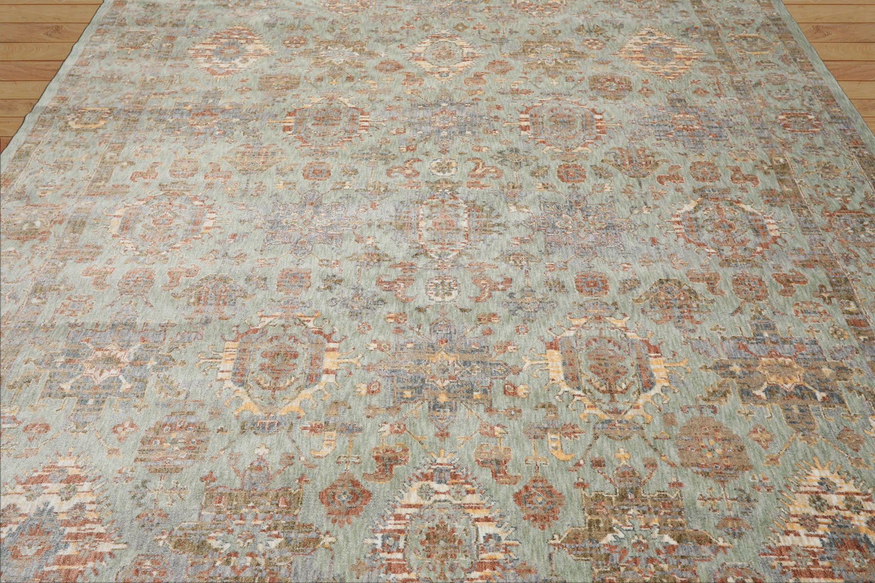 Multi Size Aqua Rust Ivory Color Machine Made Persian Polypropylene Traditional Oriental Rug